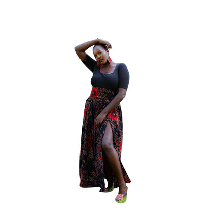 Ankara Maxi Skirt - Red dark brown