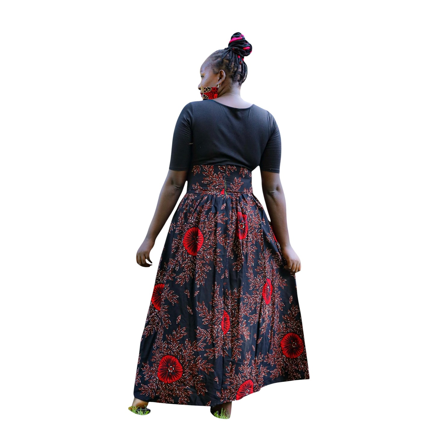 Ankara Maxi Skirt - Red dark brown