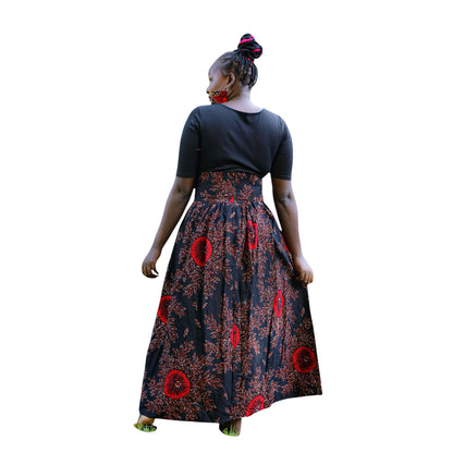 Ankara Maxi Skirt - Red dark brown