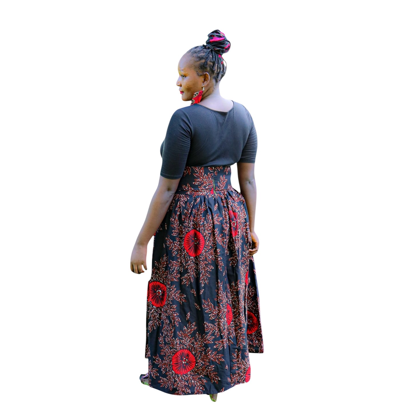 Ankara Maxi Skirt - Red dark brown