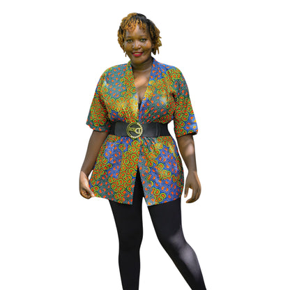 Round Abstract Short Kimono