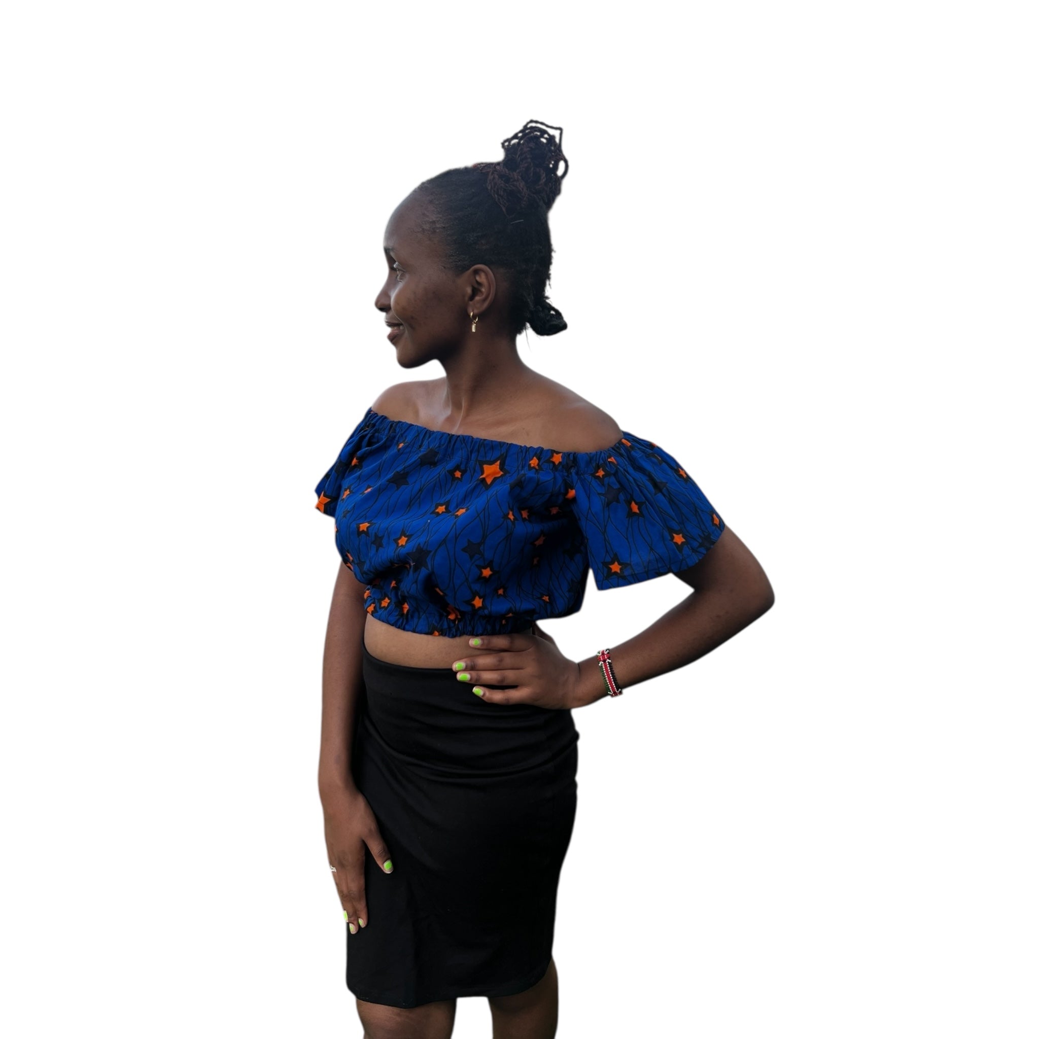Crop offshoulder top - Blue orange star