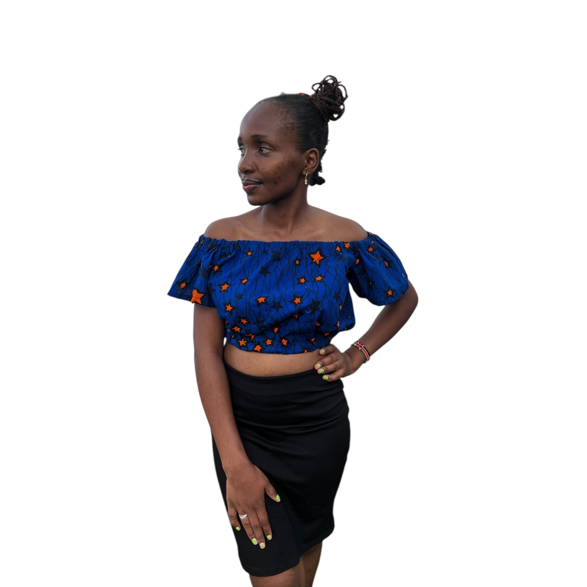Crop offshoulder top - Blue orange star