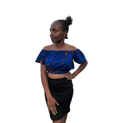Crop offshoulder top - Blue orange star