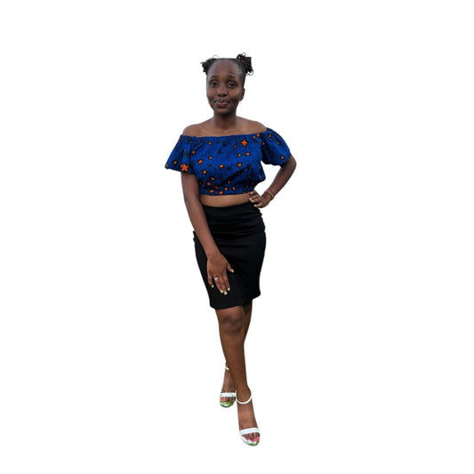 Crop offshoulder top - Blue orange star