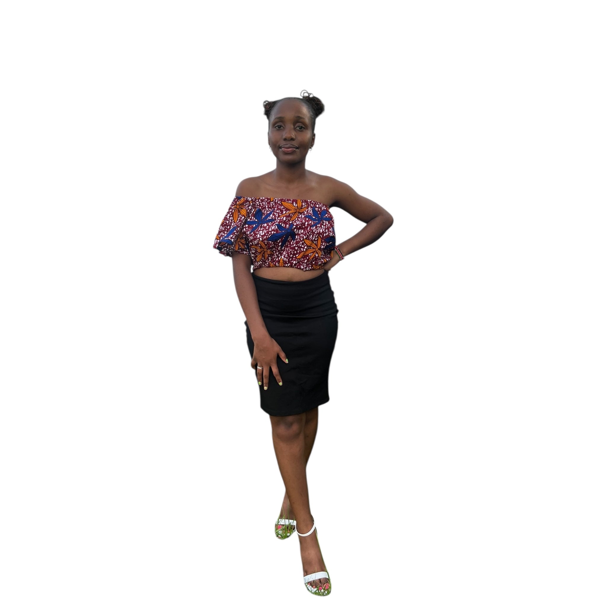 Crop offshoulder top - Colourful Maroon