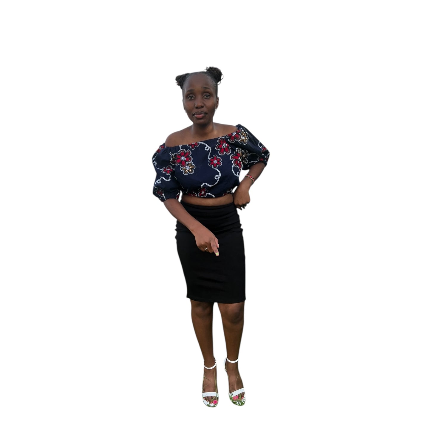 Crop offshoulder top - Navy Blue